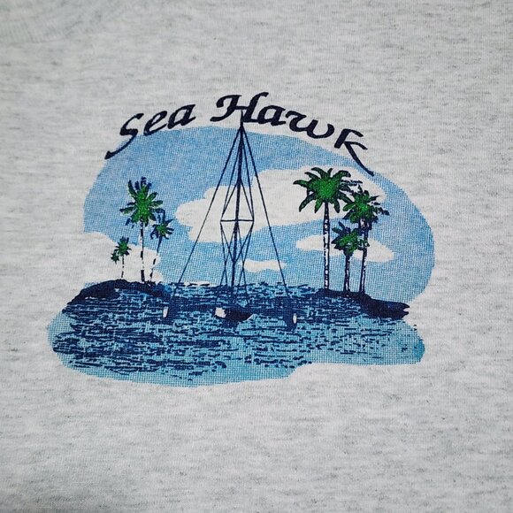 Vintage Sea Hawk Sailing T-Shirt Gray USA Made 90s Nautical Boat Graphic XL - Picture 4 of 10